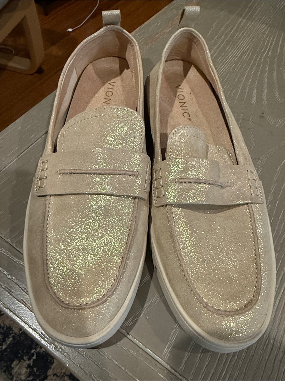 Vionic Light Beige Suede Penny Loafers - Picture 3 of 4